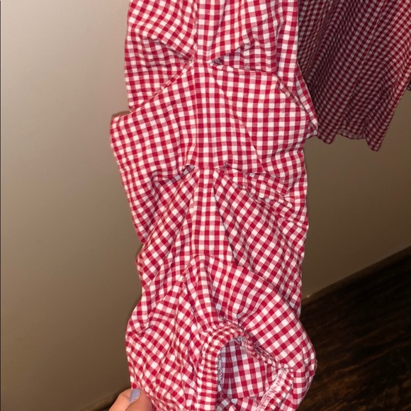 Red & white checked off-the-shoulder Anthro blouse - Picture 2 of 5